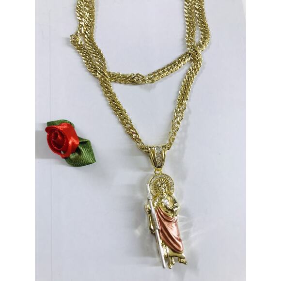 18K Gold Filled Oro Laminado San Judas Tadeo Pendant Thick Necklace Sz 24" - Picture 3 of 4